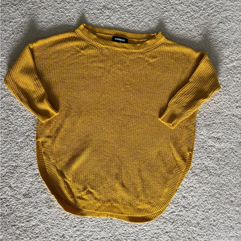 Express Yellow Crew Neck Tunic Sweater